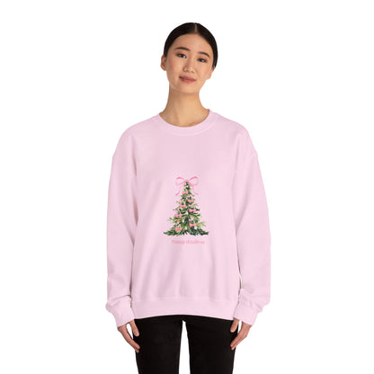 Christmas Tree Crewneck Sweatshirt - Pink Ribbon Watercolor Holiday Sweater