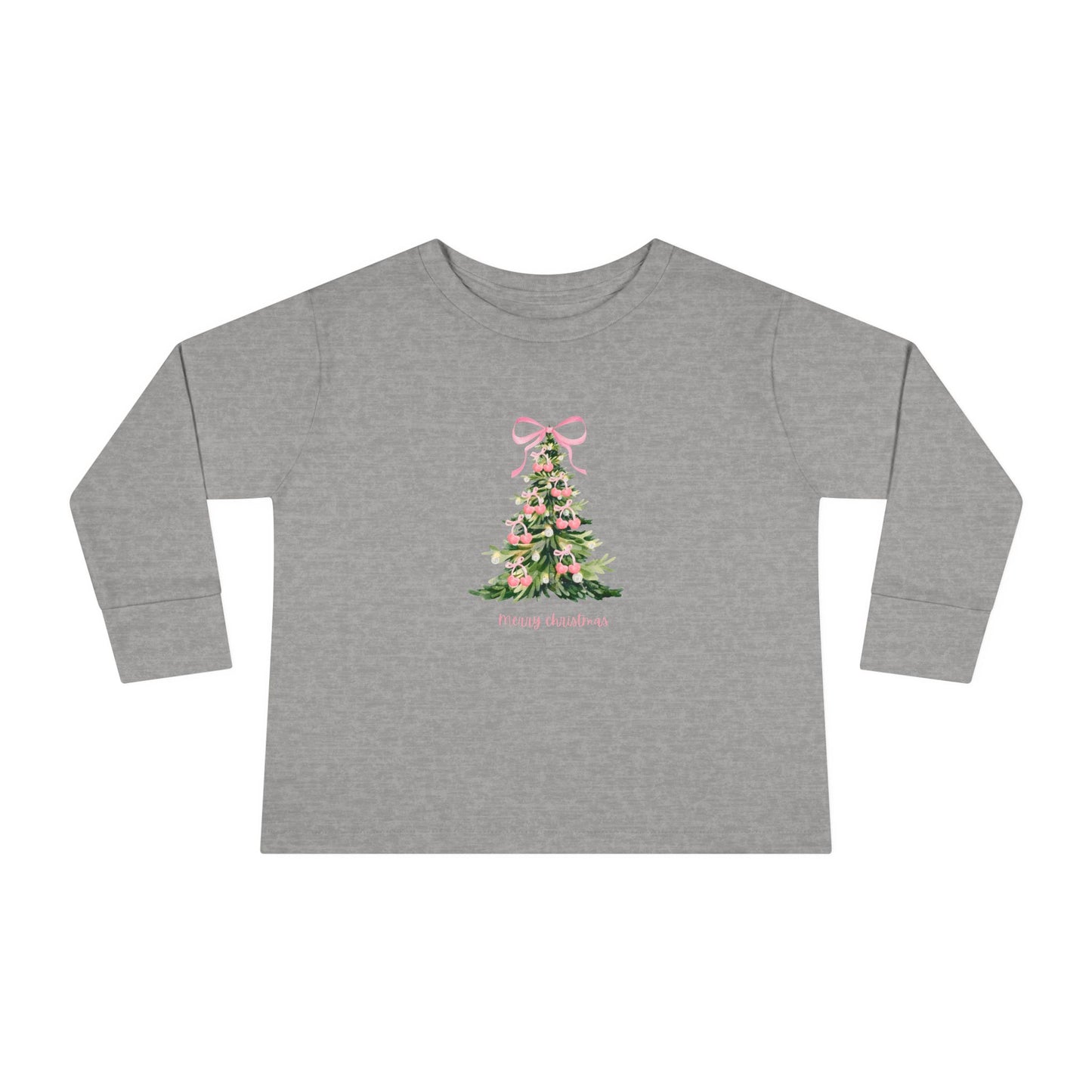 Christmas Tree Pink Cherry Bows Toddler Long Sleeve Tee