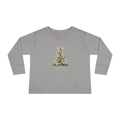 Christmas Tree Pink Cherry Bows Toddler Long Sleeve Tee