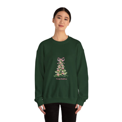 Christmas Tree Crewneck Sweatshirt - Pink Ribbon Watercolor Holiday Sweater