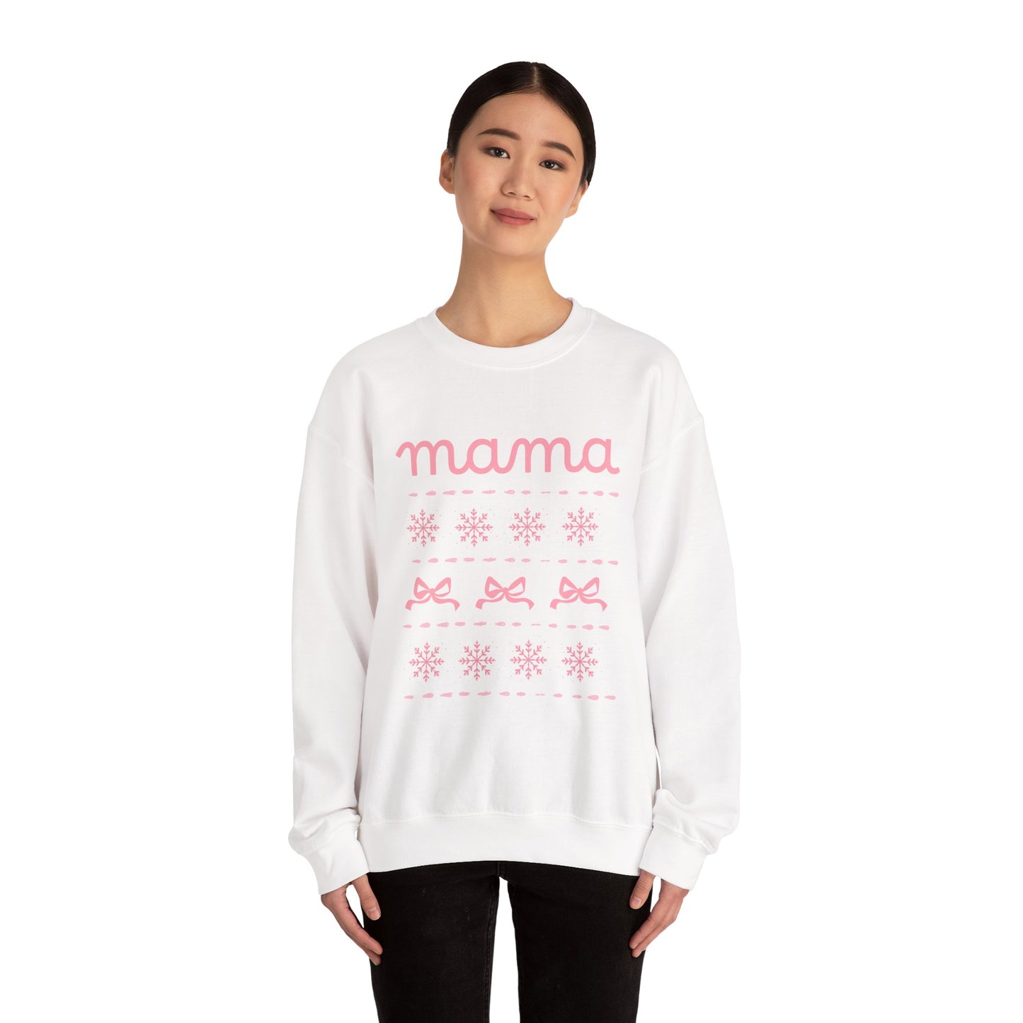 Mama Christmas Crewneck Sweatshirt — Pink Holiday Mama Graphic