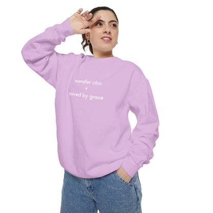 Sandler Chic and Saved By Grace Sweatshirt – Minimalist 'sandler chic + saved by grace' Christian Crewneck