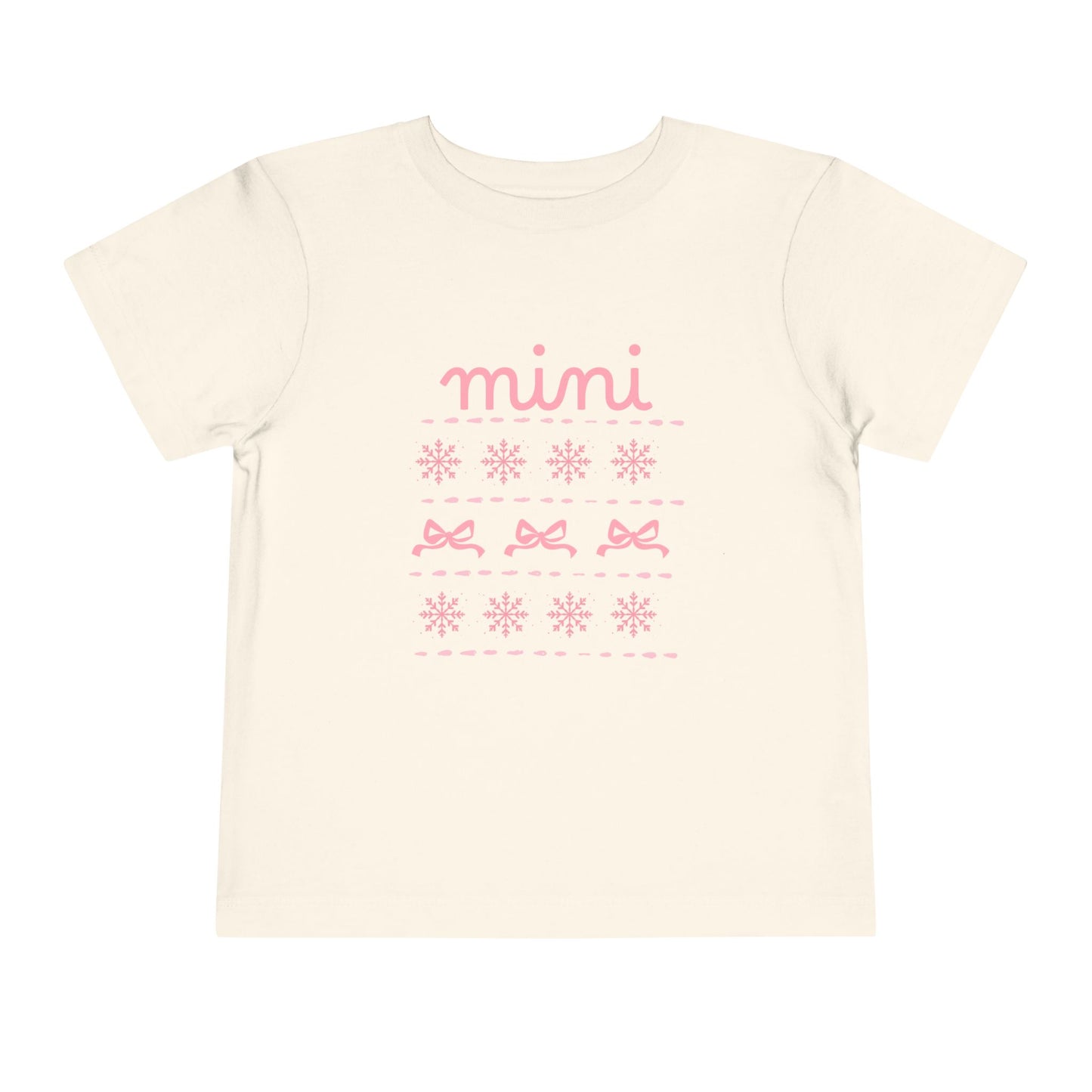 Mini Christmas Toddler Tee — Pink Bow & Snowflake Pattern Kids' Short Sleeve Shirt