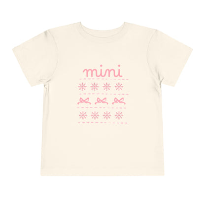 Mini Christmas Toddler Tee — Pink Bow & Snowflake Pattern Kids' Short Sleeve Shirt