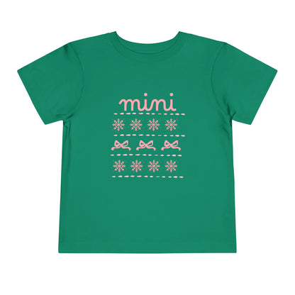 Mini Christmas Toddler Tee — Pink Bow & Snowflake Pattern Kids' Short Sleeve Shirt