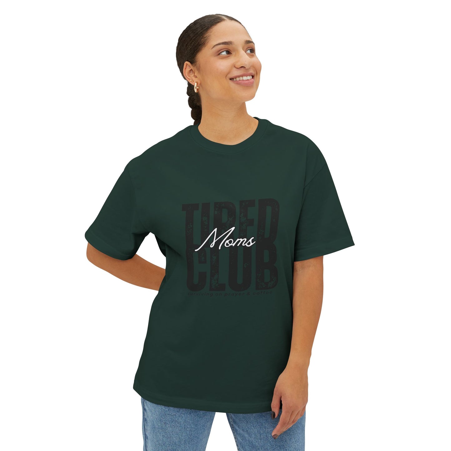 Tired Moms Club Graphic Tee — Vintage Distressed Oversized Boxy Shirt