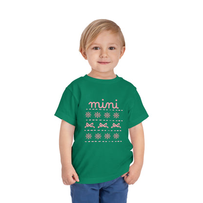 Mini Christmas Toddler Tee — Pink Bow & Snowflake Pattern Kids' Short Sleeve Shirt