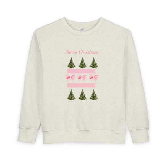 Merry Christmas Pink Ribbon and Trees Toddler Sweatshirt