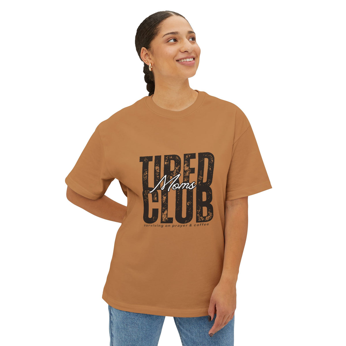 Tired Moms Club Graphic Tee — Vintage Distressed Oversized Boxy Shirt