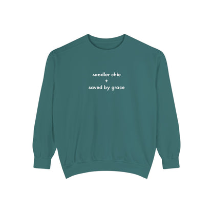 Sandler Chic and Saved By Grace Sweatshirt – Minimalist 'sandler chic + saved by grace' Christian Crewneck