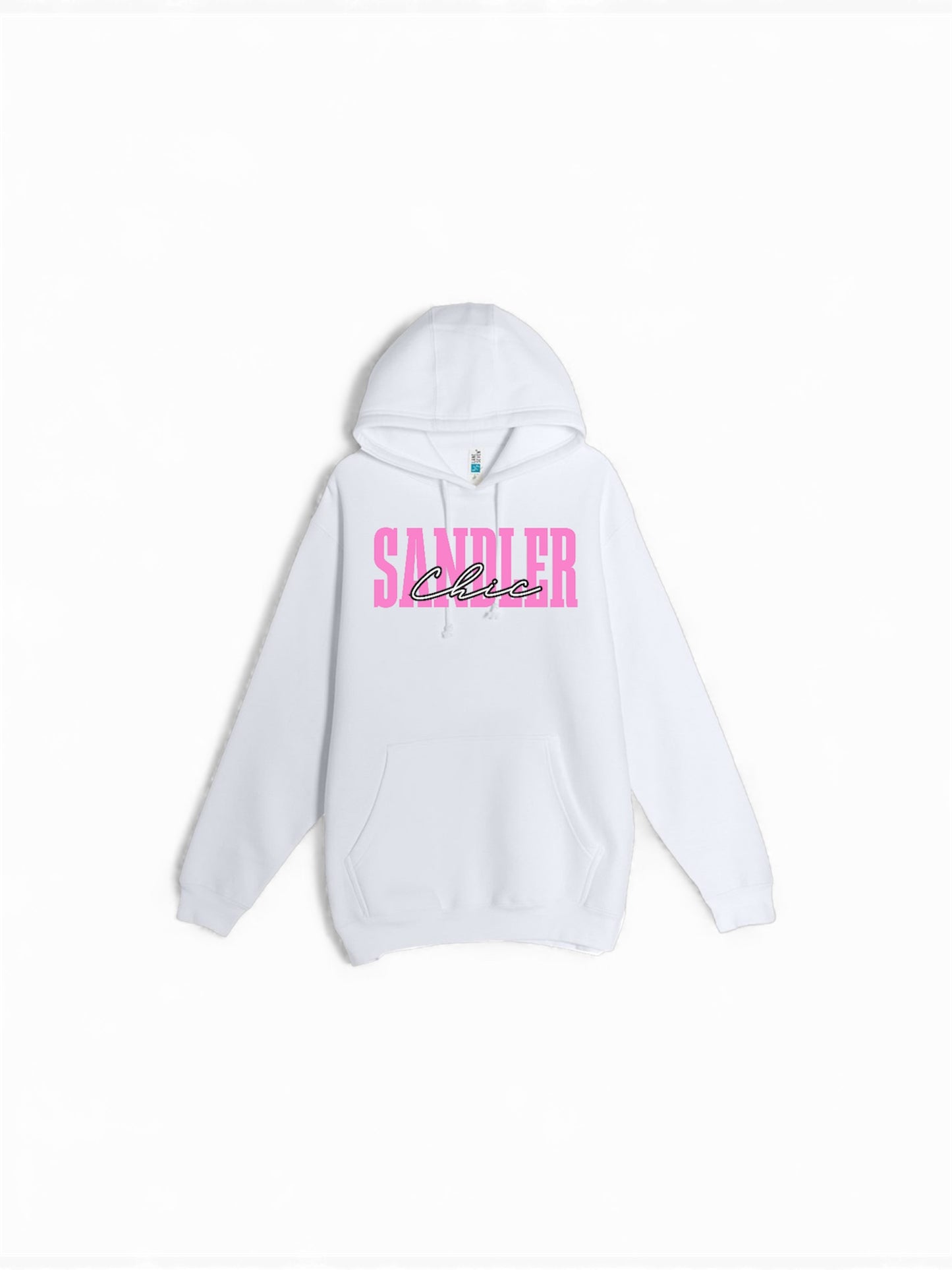 Sandler Chic Oversized Hoodie — Pink Retro Script Pullover