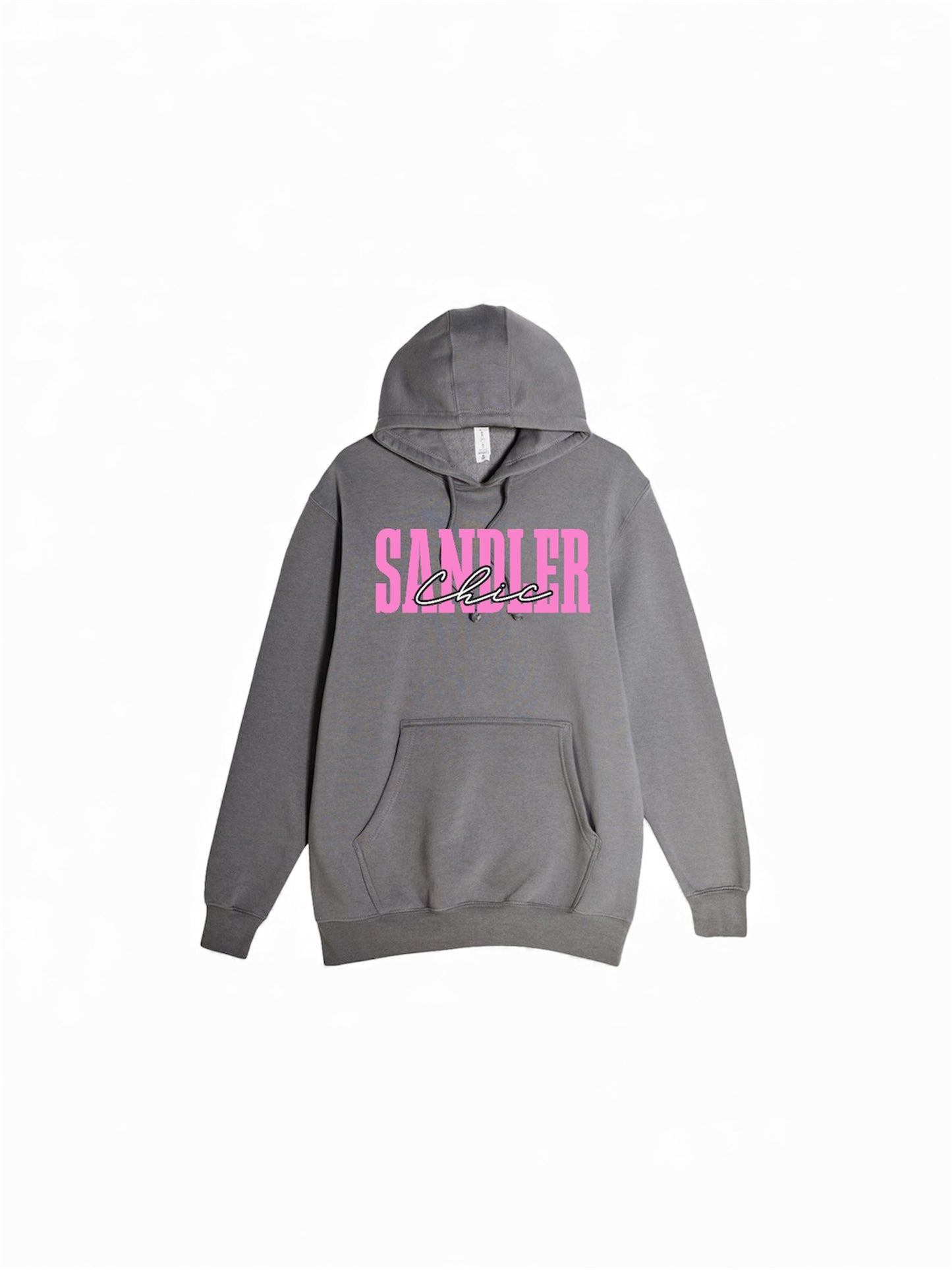 Sandler Chic Oversized Hoodie — Pink Retro Script Pullover