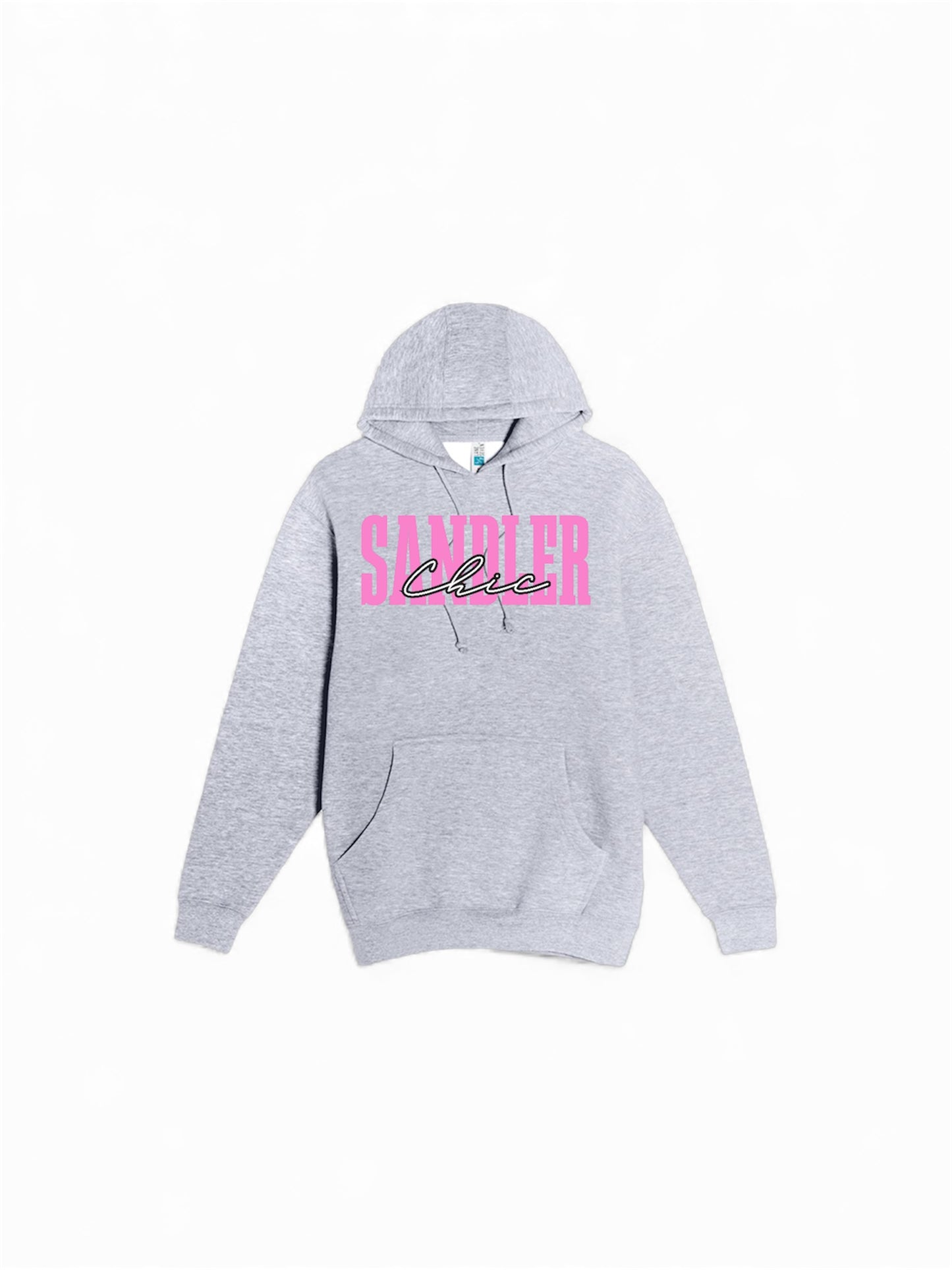 Sandler Chic Oversized Hoodie — Pink Retro Script Pullover