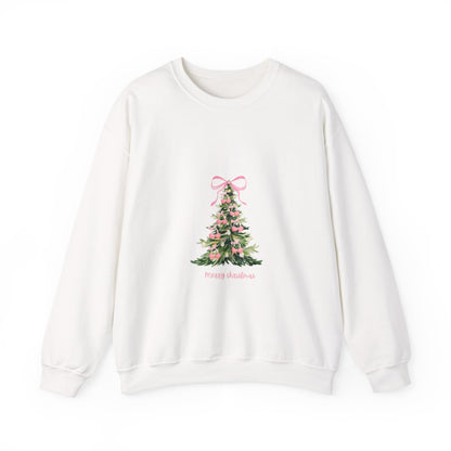 Christmas Tree Crewneck Sweatshirt - Pink Ribbon Watercolor Holiday Sweater