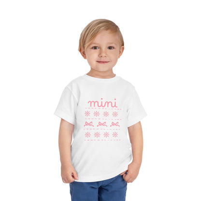 Mini Christmas Toddler Tee — Pink Bow & Snowflake Pattern Kids' Short Sleeve Shirt