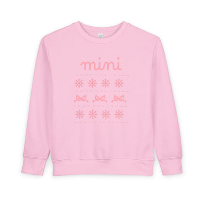 Mini Christmas Toddler Sweatshirt — Pink Bow & Snowflake Cozy Pullover