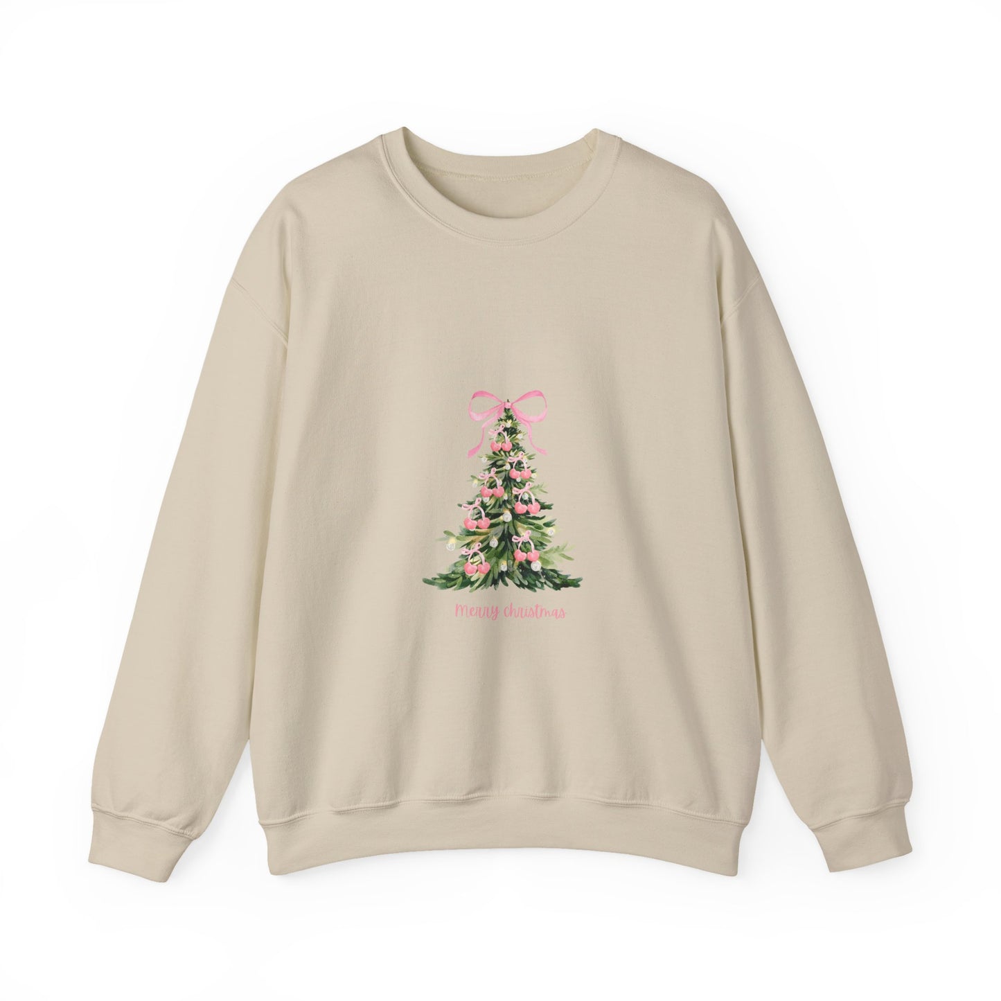 Christmas Tree Crewneck Sweatshirt - Pink Ribbon Watercolor Holiday Sweater
