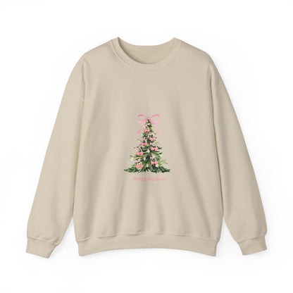 Christmas Tree Crewneck Sweatshirt - Pink Ribbon Watercolor Holiday Sweater