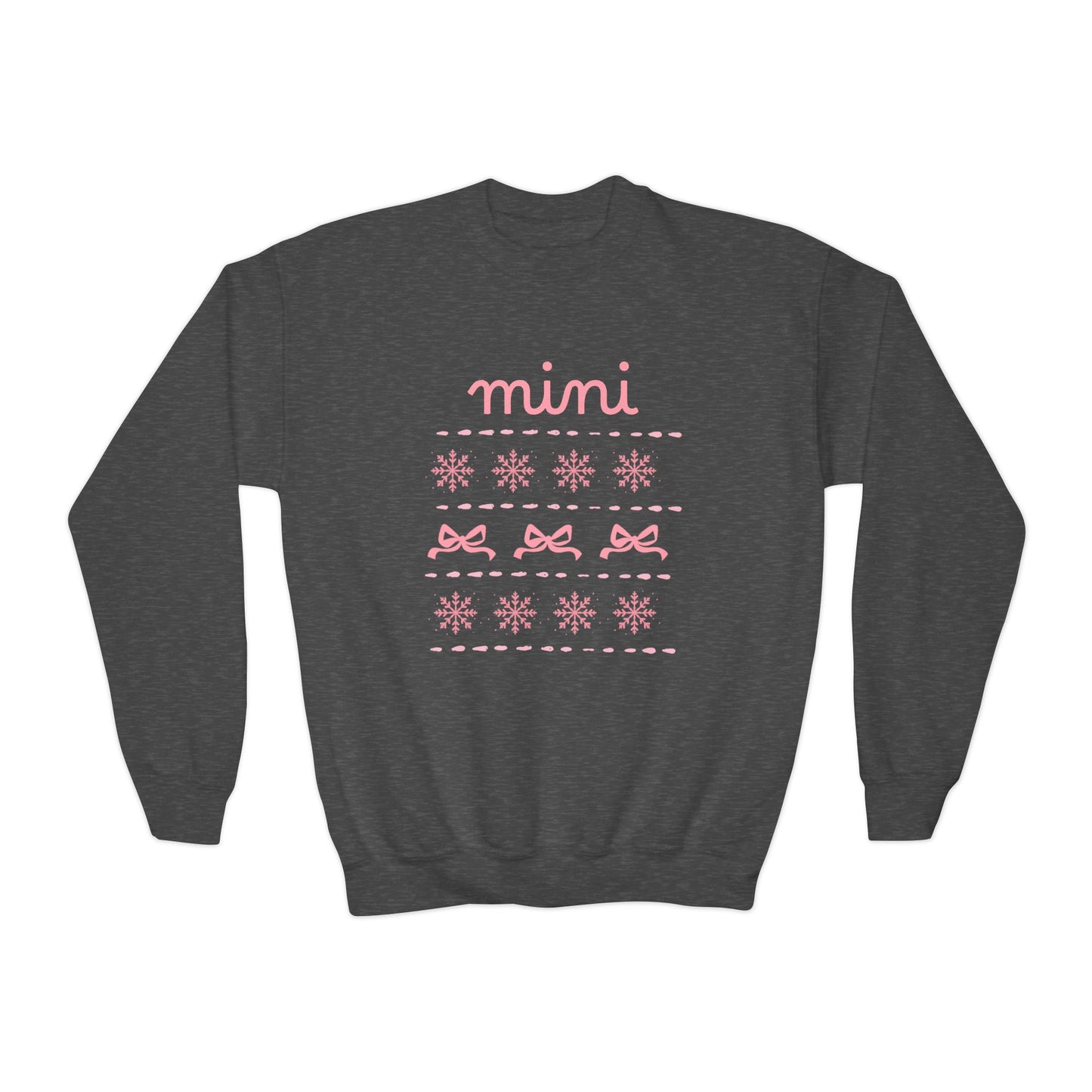 Mini Christmas Kids Crewneck Sweatshirt — Pink Snowflake & Bow Kids Sweatshirt