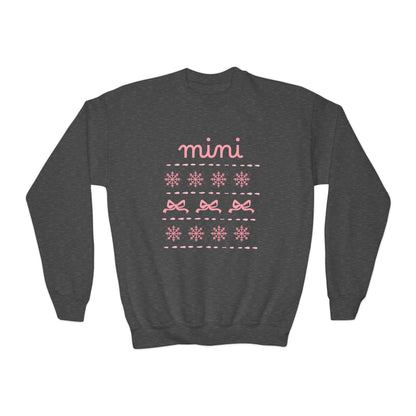 Mini Christmas Kids Crewneck Sweatshirt — Pink Snowflake & Bow Kids Sweatshirt