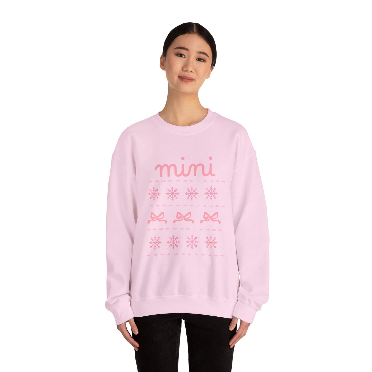 Mini Christmas Crewneck Sweatshirt Adult Sizes— Pink Holiday Mama Graphic