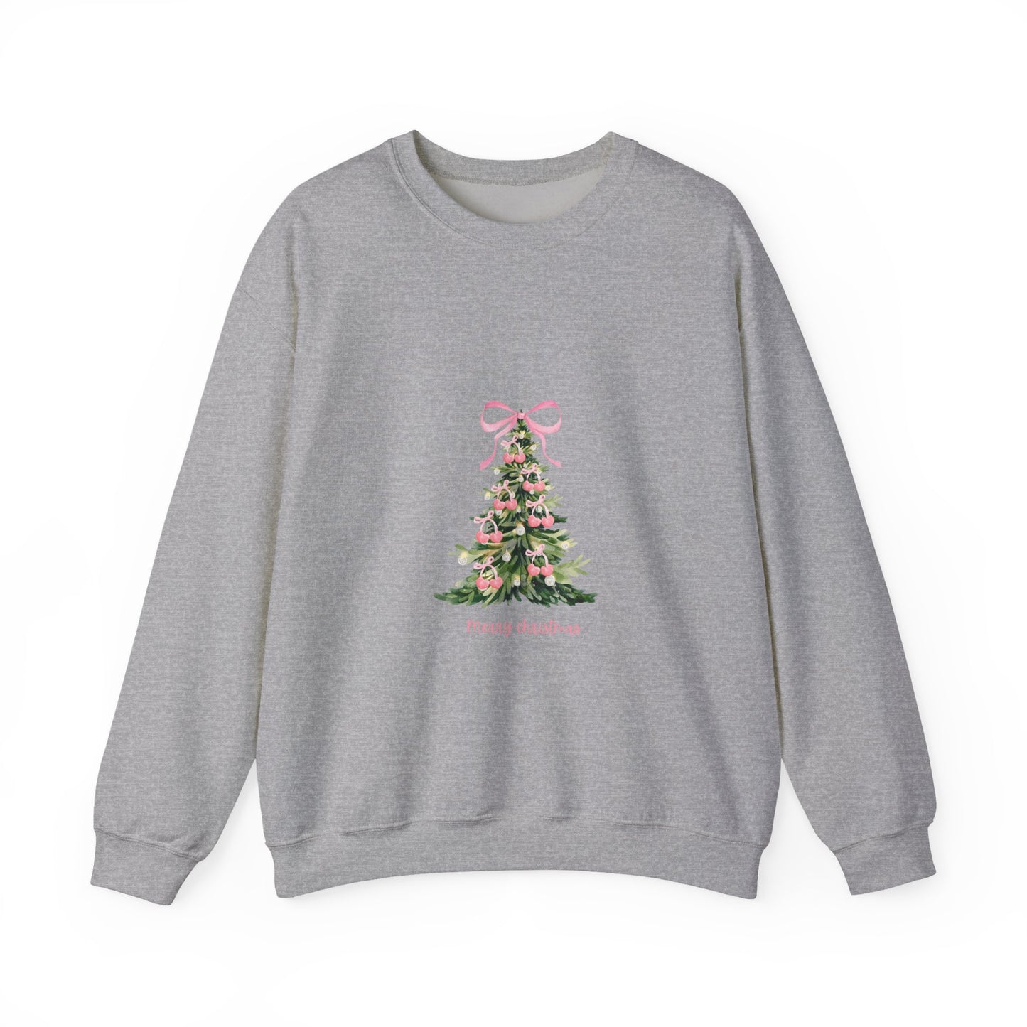 Christmas Tree Crewneck Sweatshirt - Pink Ribbon Watercolor Holiday Sweater
