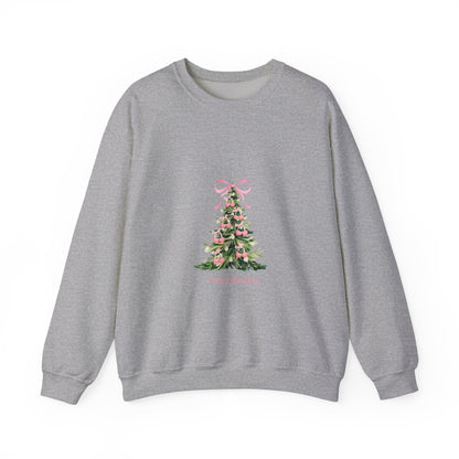 Christmas Tree Crewneck Sweatshirt - Pink Ribbon Watercolor Holiday Sweater