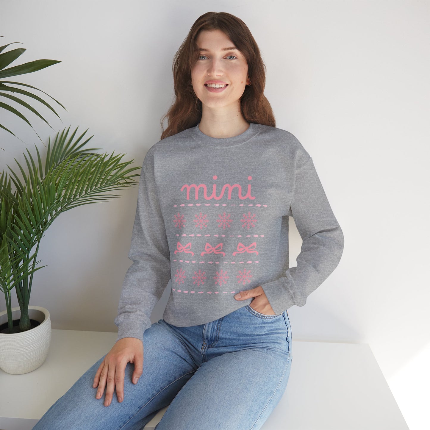 Mini Christmas Crewneck Sweatshirt Adult Sizes— Pink Holiday Mama Graphic