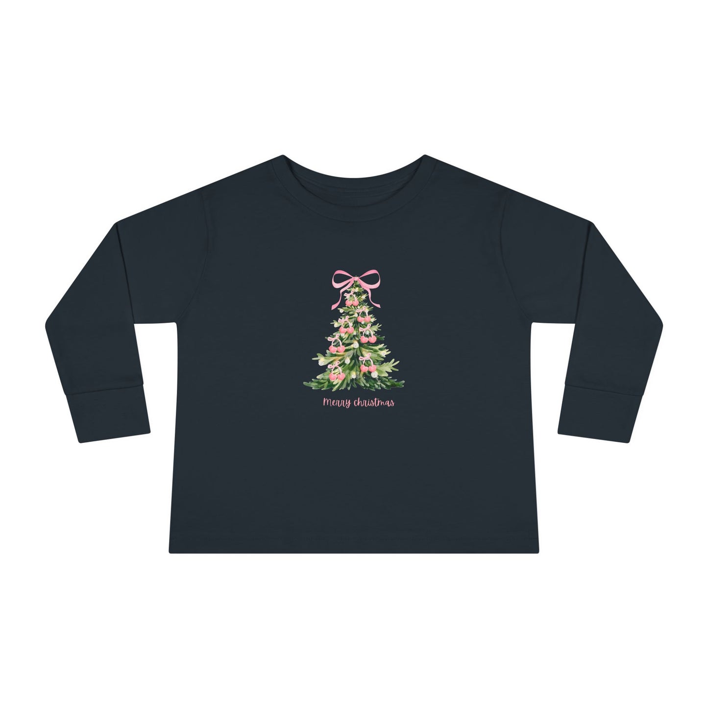 Christmas Tree Pink Cherry Bows Toddler Long Sleeve Tee