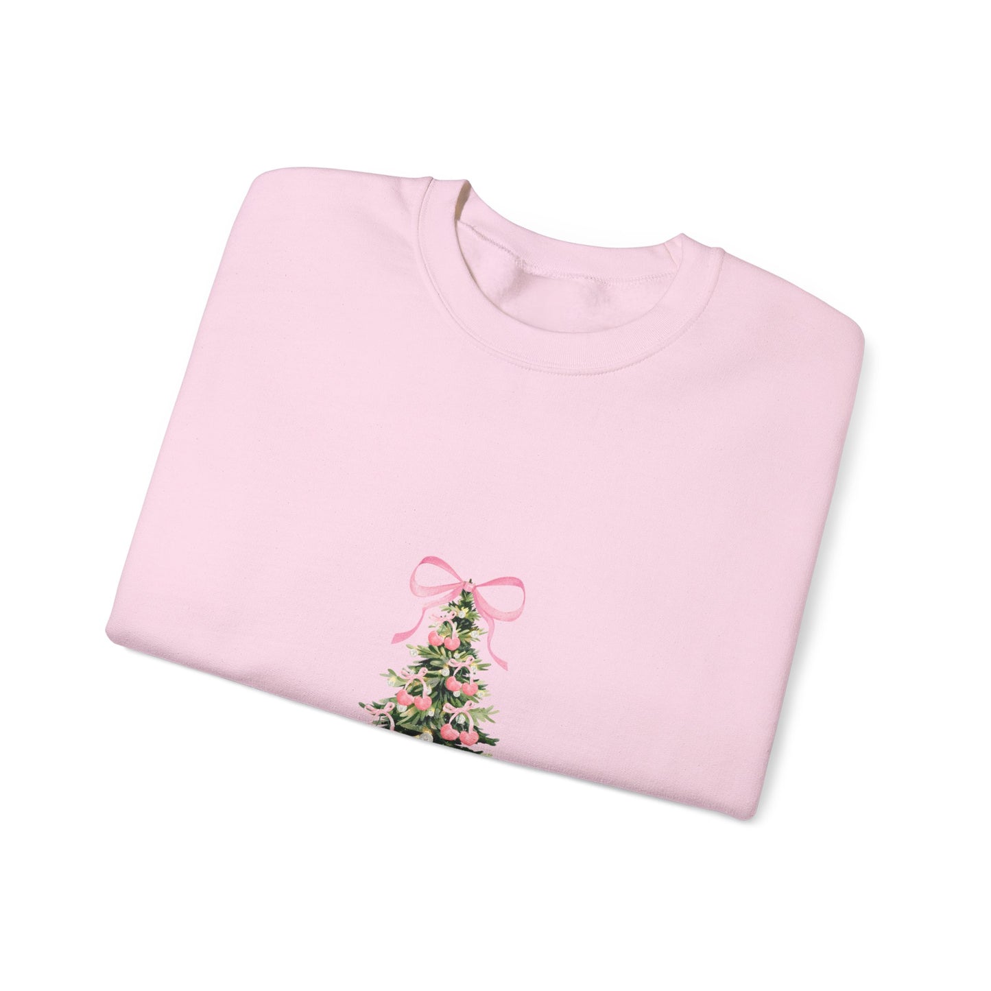 Christmas Tree Crewneck Sweatshirt - Pink Ribbon Watercolor Holiday Sweater