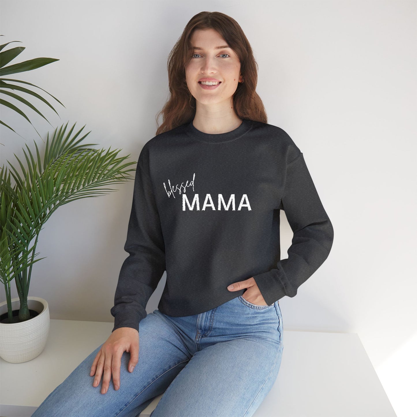 Embroidered Blessed Mama Crewneck Sweatshirt