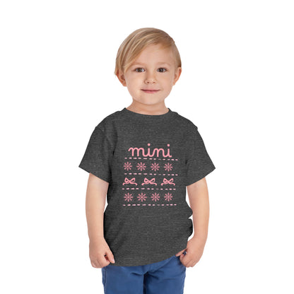 Mini Christmas Toddler Tee — Pink Bow & Snowflake Pattern Kids' Short Sleeve Shirt