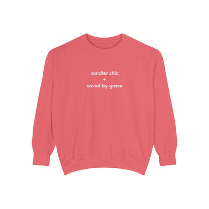 Sandler Chic and Saved By Grace Sweatshirt – Minimalist 'sandler chic + saved by grace' Christian Crewneck
