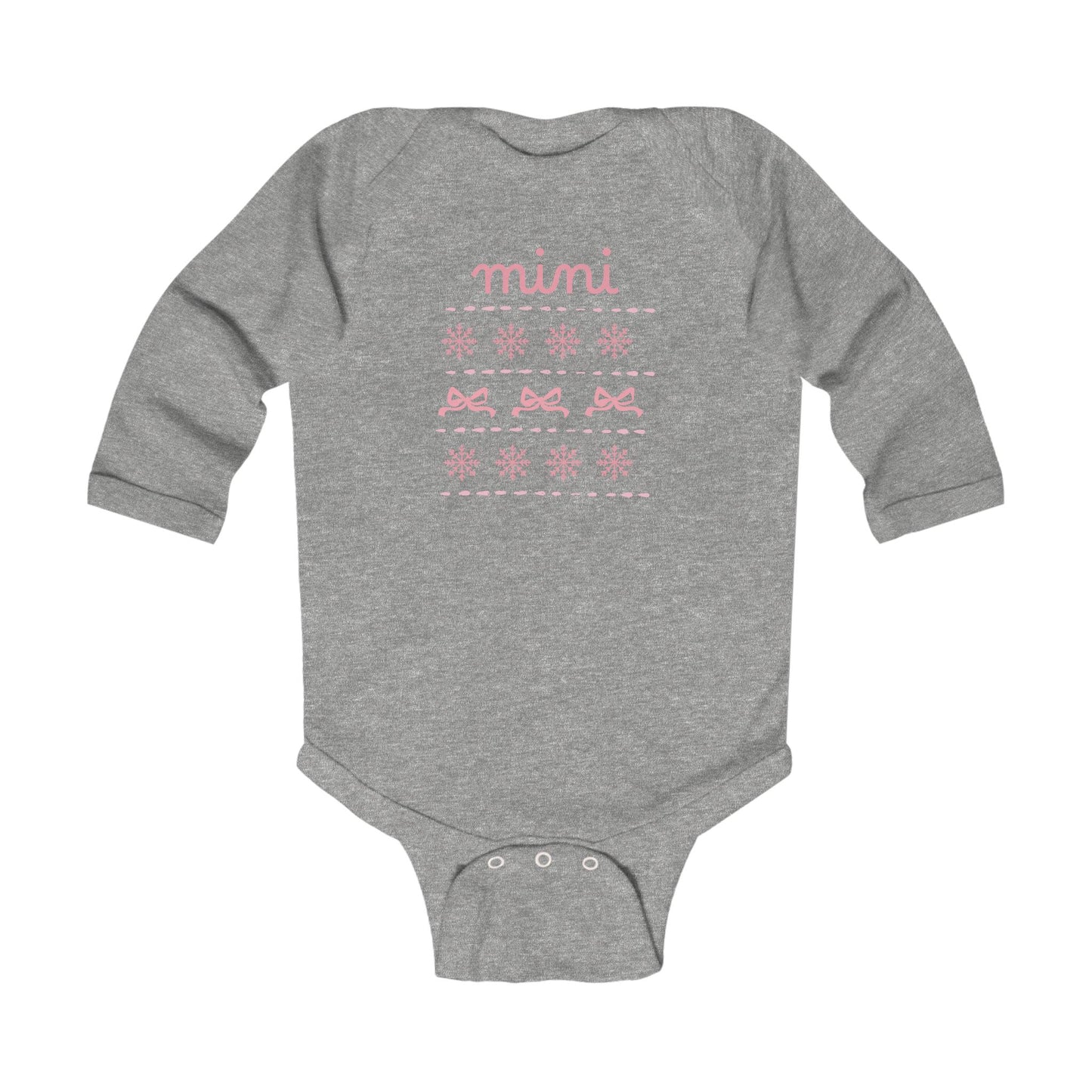 Mini Christmas Infant Bodysuit - Pink Snowflake and Bow Baby Onesie (Long Sleeve)