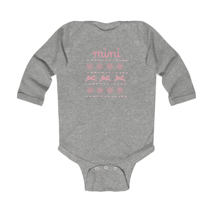 Mini Christmas Infant Bodysuit - Pink Snowflake and Bow Baby Onesie (Long Sleeve)