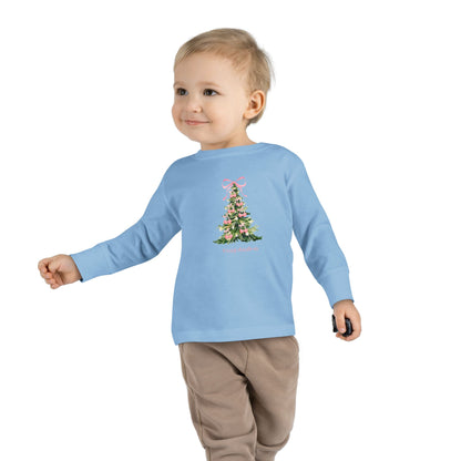 Christmas Tree Pink Cherry Bows Toddler Long Sleeve Tee
