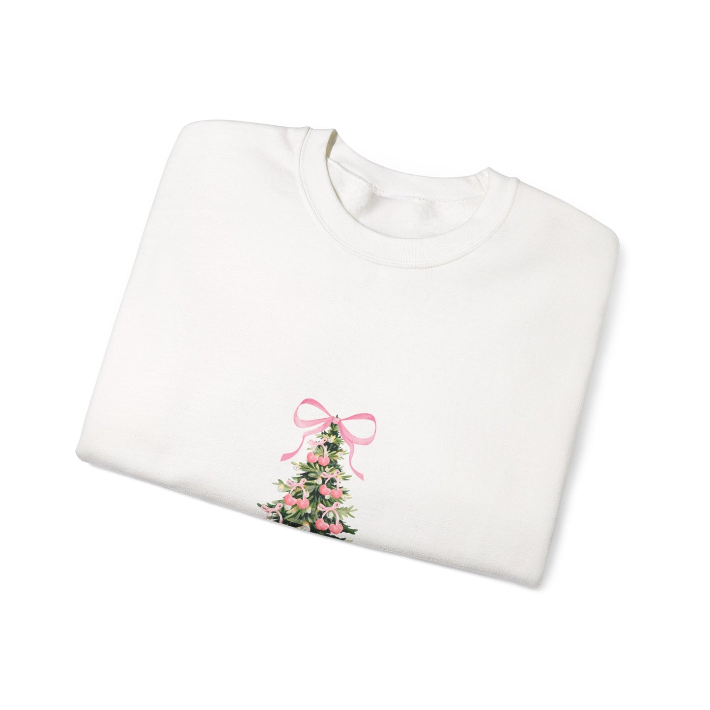 Christmas Tree Crewneck Sweatshirt - Pink Ribbon Watercolor Holiday Sweater