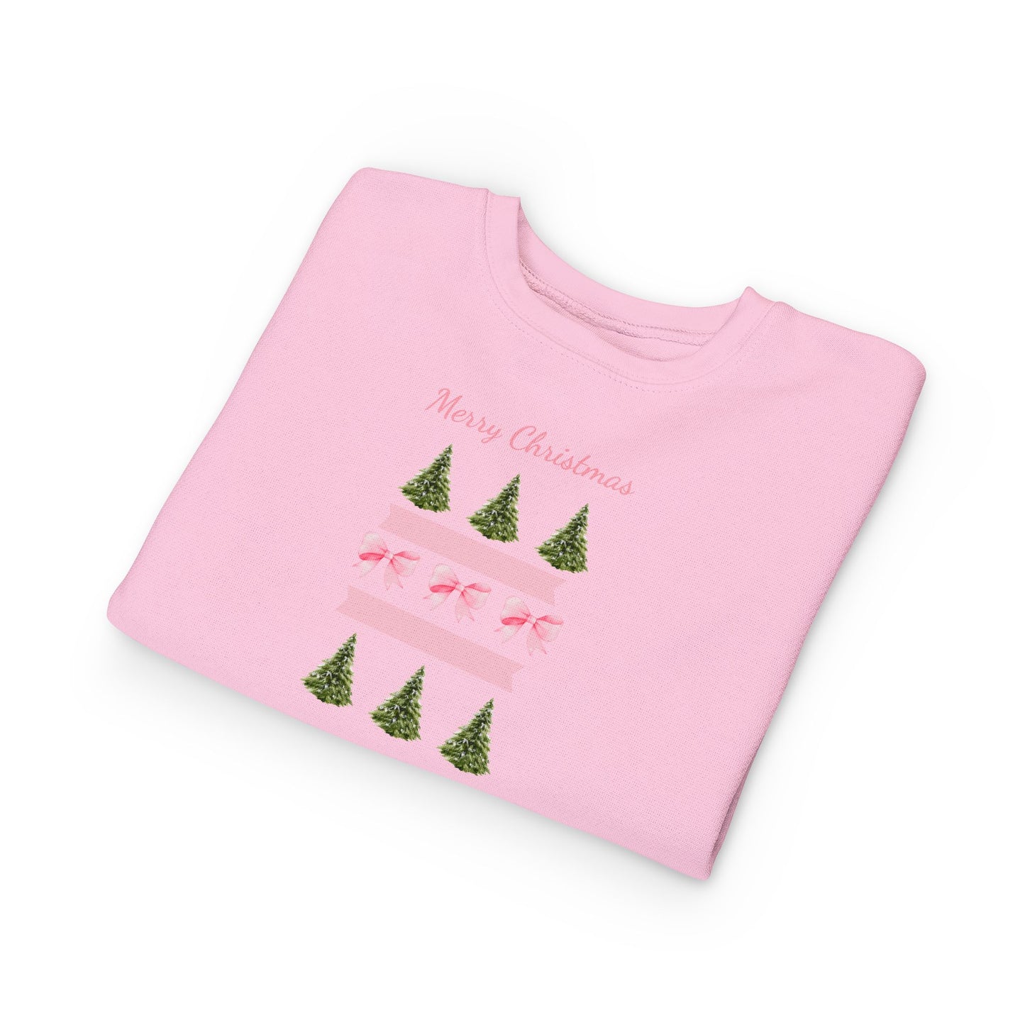 Merry Christmas Pink Ribbon and Trees Toddler Sweatshirt