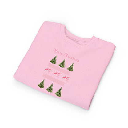 Merry Christmas Pink Ribbon and Trees Toddler Sweatshirt