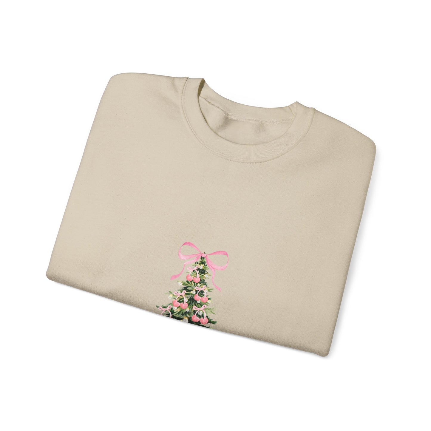Christmas Tree Crewneck Sweatshirt - Pink Ribbon Watercolor Holiday Sweater