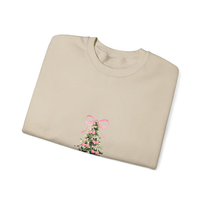 Christmas Tree Crewneck Sweatshirt - Pink Ribbon Watercolor Holiday Sweater