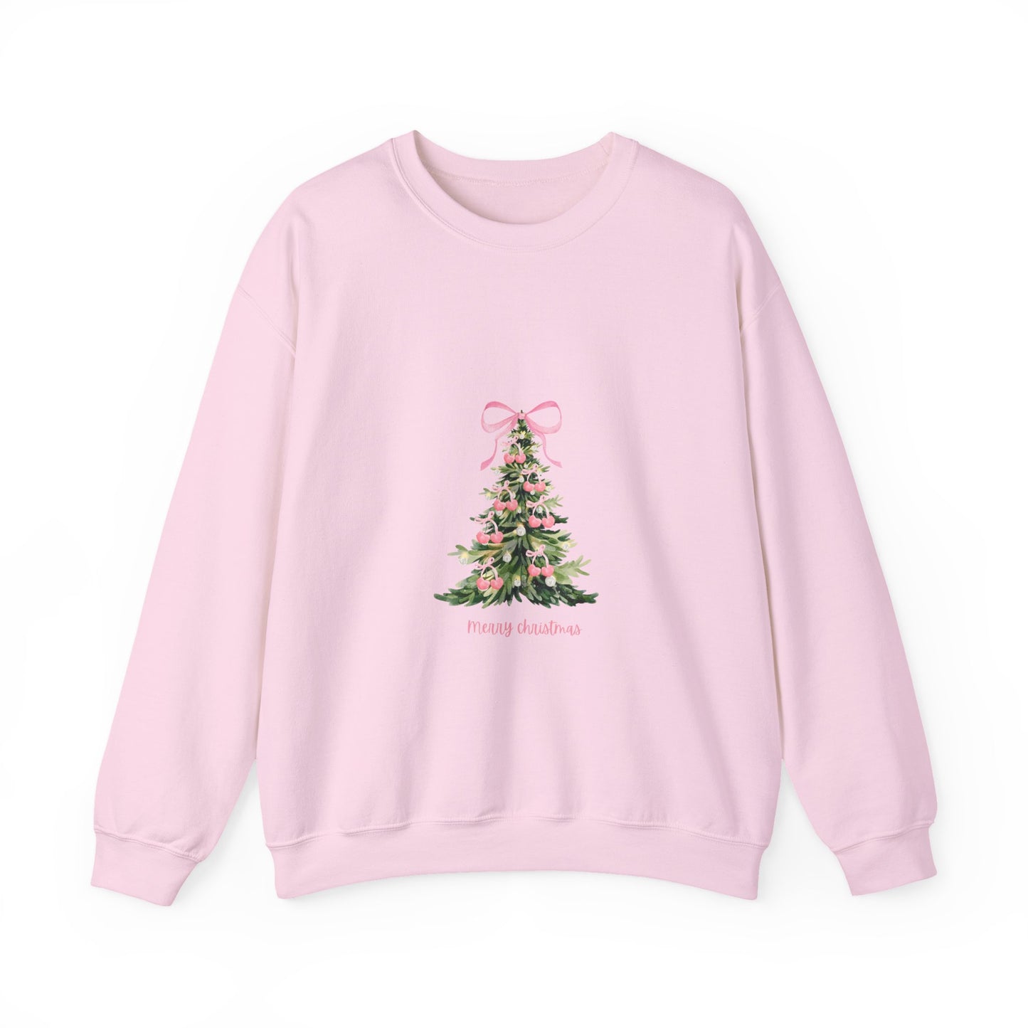Christmas Tree Crewneck Sweatshirt - Pink Ribbon Watercolor Holiday Sweater