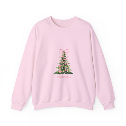 Christmas Tree Crewneck Sweatshirt - Pink Ribbon Watercolor Holiday Sweater