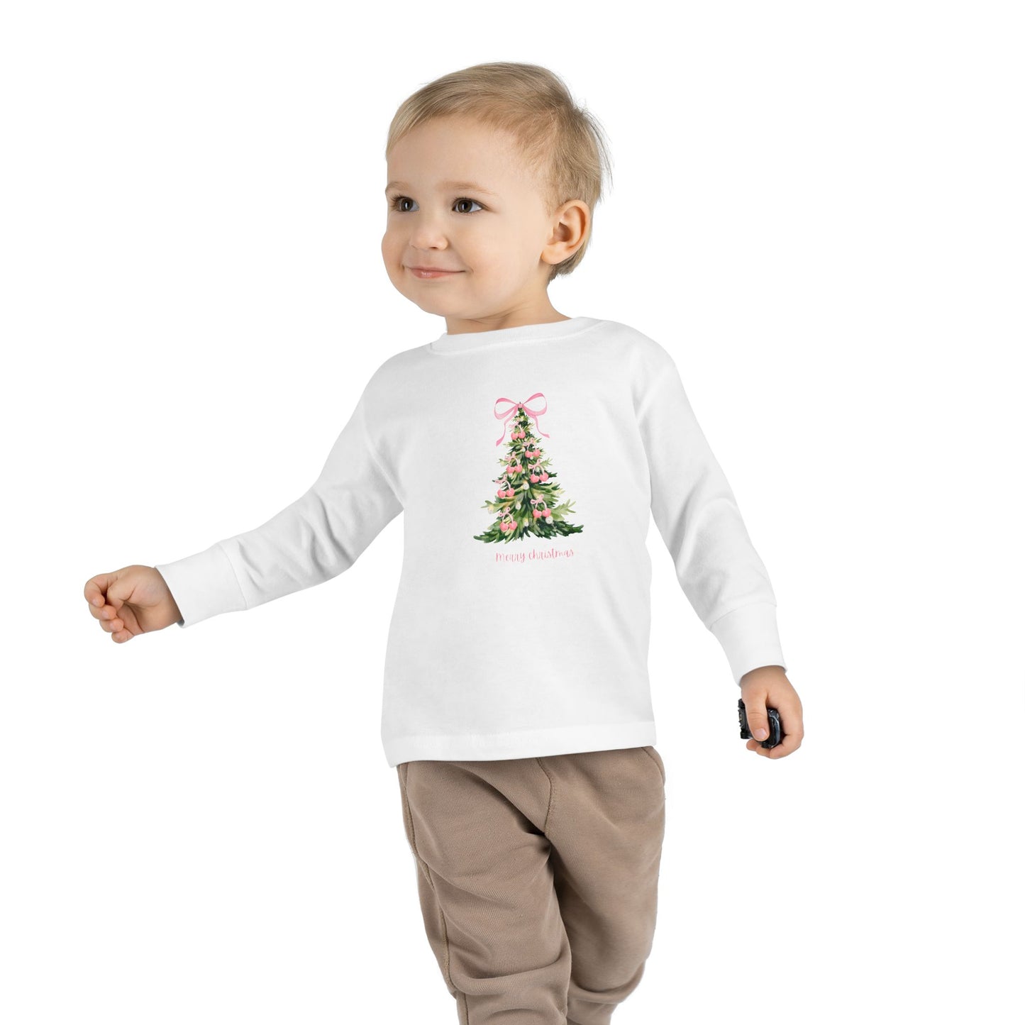 Christmas Tree Pink Cherry Bows Toddler Long Sleeve Tee