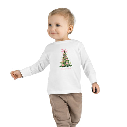 Christmas Tree Pink Cherry Bows Toddler Long Sleeve Tee