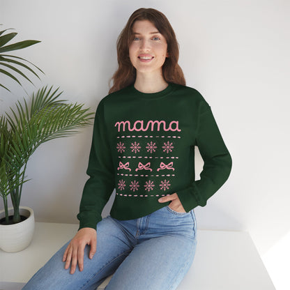 Mama Christmas Crewneck Sweatshirt — Pink Holiday Mama Graphic