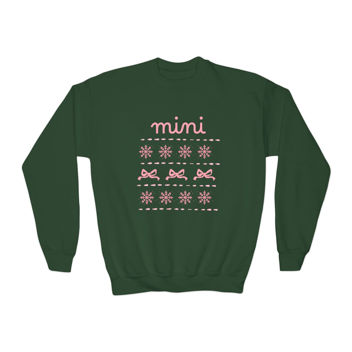 Mini Christmas Kids Crewneck Sweatshirt — Pink Snowflake & Bow Kids Sweatshirt