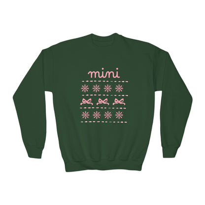 Mini Christmas Kids Crewneck Sweatshirt — Pink Snowflake & Bow Kids Sweatshirt
