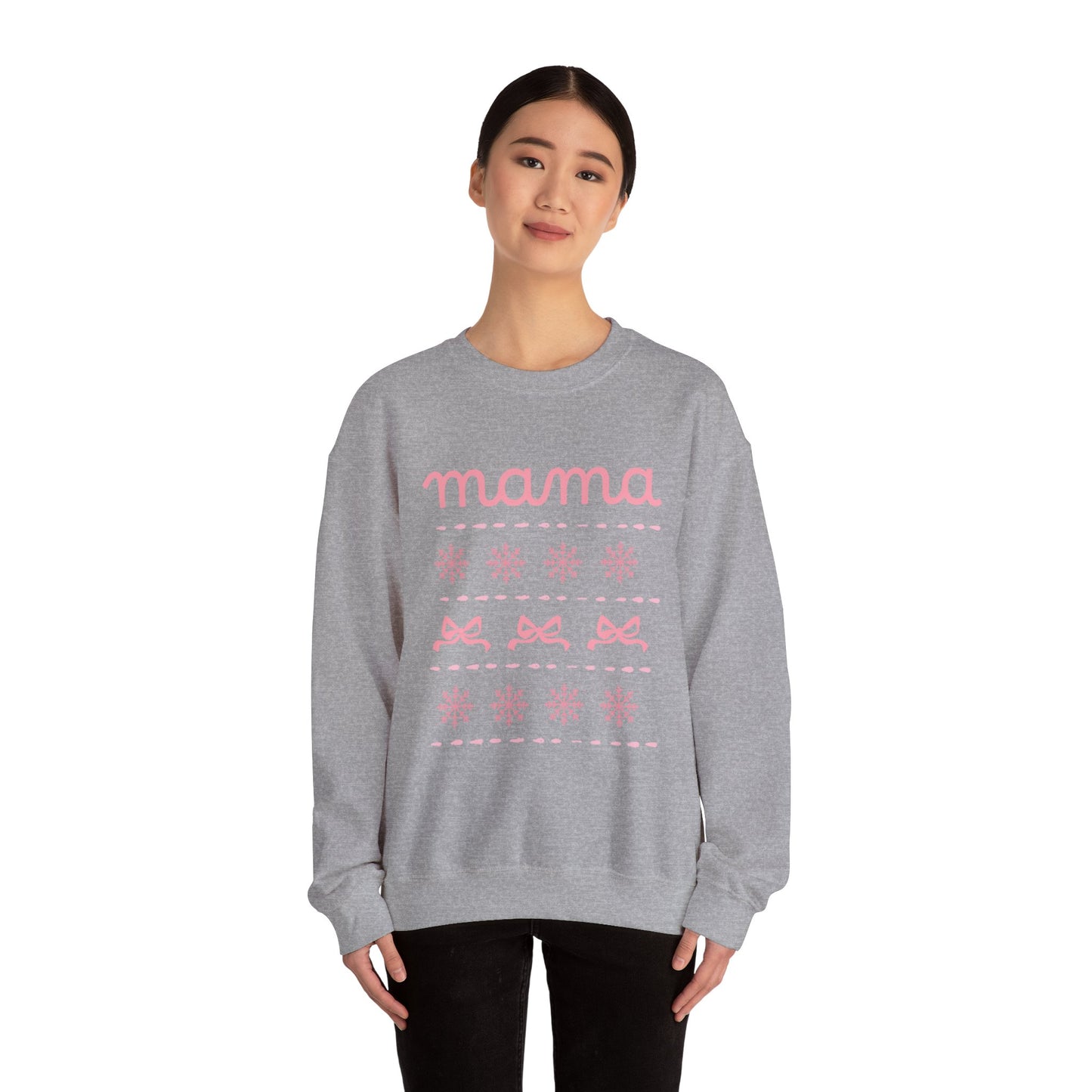 Mama Christmas Crewneck Sweatshirt — Pink Holiday Mama Graphic