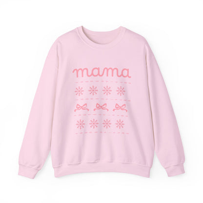 Mama Christmas Crewneck Sweatshirt — Pink Holiday Mama Graphic